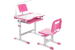 ‎LIFEZEAL LIFEZEAL Kinderschreibtisch Höhenverstellbar, Jugendschreibtusch mit Stuhl, Schülerschreibtisch mit Schublade, Bücherständer & Tischlampe, Schreibtisch Kinder zum Lesen, Schreiben & Malen (Rosa)