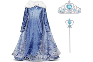 URAQT Vestito Principessa, Fantasia Costume Abito Principessa con Corona Scettro, Princess Vestito Carnevale Bambina Abito Adatto per Inverno