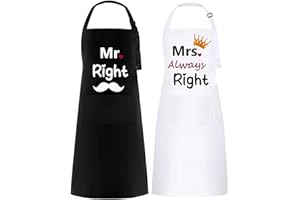 umboom 2 Piezas Mr & Mrs Delantal, Ajustable Parejas Delantal con 2 Bolsillo, Regalo para Boda, San Valentín, Aniversario