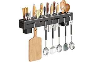 VBNZBK Portacoltelli Per Montaggio a Parete,Scaffale di Stoccaggio Portautensili da Cucina con 6 Gancio,Opzioni di Montaggio Autoadesive/perforanti Portacoltelli a Parete in Acciaio Inox