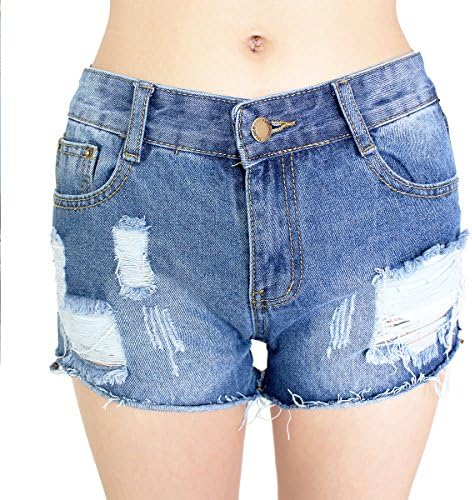 Dorekim Women’s Low Waist Fringe Denim Shorts Jeans With Pockets (S, 8038#(Blue))