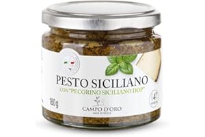 CAMPO D'ORO | PESTO SICILIANO CON “PECORINO SICILIANO DOP” 180 g. Specialità siciliane per ricette, sugo pronto siciliano con basilico, prezzemolo e Pecorino Siciliano Dop. 100% Made in Italy