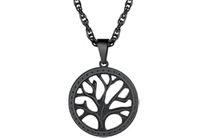 PROSTEEL Unisex Tree of Life Necklace with Chain(resizable), 316L Stainless Steel/Gold Plated/Black Color(with Gift Box, Pouch)