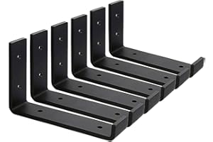 MLOQI 6 Pack Scaffold Board Shelf Brackets with Lips, 5mm Thick Heavy Duty L Wall Brackets for Shelves, Black Industrial Shelves Support (6"x4"/15cm x 10cm)