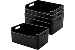 LYLIDIA 4 Stück Ordnungsbox Kunststoff, Aufbewahrungsbox 26x18x13,5cm, Organizer Box Niedrigeren Vorderseite, Box Aufbewahrung Körbchen Ordnungssystem für Bad, Küche, Büro, Regal (4 Große Schwarz)