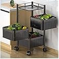 Rasvesh Metal Kitchen Trolley Kitchen Organizer Items and Kitchen Accessories Items for Kitchen Rack Square Design for Fruits & Vegetable Onion Storage Kitchen Trolley with Wheels (Black)