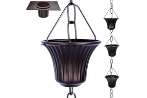 ASENEAT Aluminium-Regenketten-Set, 2.6 m, Regenketten für Dachrinnen mit Adapter, Gotta-Abfluss und Regenketten-Verankerungsstück, 14 Tassen, verstellbare Länge, geeignet für Gartendekoration (Kaffee-Kupfer)