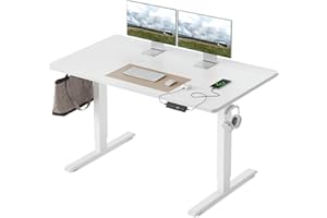 ‎FEZIBO FEZIBO Höhenverstellbarer Schreibtisch EINTEILIGER Tischplatte, 120 x 60 cm Schreibtisch Höhenverstellbar mit USB-A und USB-C-Ladeanschlüssen, Steh-Sitz Tisch für Heimbüro, Standing Desk, Weiß