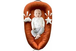Bimocosy Babynest Kuschelnest Kokon mit griffen für Babys, Reisebett, Babykoko aus Leinen, Ziegelrot, als Geschenk für Neugeborene Säuglinge Mädchen Jungen, 80x55cm
