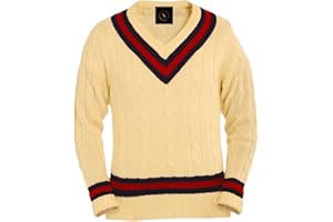 COMFYLOT & KK TRADERS MCR LTD Cricket-Pullover für Herren, V-Ausschnitt, Zopfmuster, für Erwachsene, Herren, cremefarben, langärmelig, Zopfstreifen, Strick, Cricket, Golf, Sportbekleidung, Pullover, Sweatshirt, Jersey, Oberteil,