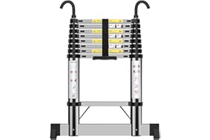 EOXCIIU Telescopic Ladder 2.6m, Extendable Ladder Stainless Steel with Hooks, Height Adjustment, Convenient and Fast to Use