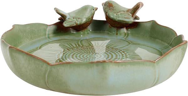 Harupink Vogeltränke Winterfest Rund 24 cm, Keramik glasiert Vogeltränken Garten, Robust Langlebig Vogelbad Vogelbecken, Vogeltränke frostsicher für Outdoors Deko Balkon Terrasse - 1