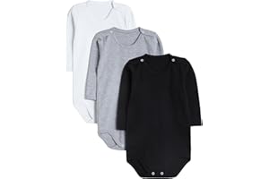 rise&Raba Baby Bodysuit 3 Pcs | 100% Organic Cotton Long Sleeve Comfortable Button Baby Bodysuits for Boys and Girls | Comfortable and Cute Onesies