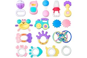 NubTot 15 PCS Baby Rattle & Teether Toys Set for 10+ Months – PLUS Bonus Fruit Feeder – BPA Free Soft Silicone Baby Teething Toys with Storage Box Sensory Baby Toys Gif Box For Early Development