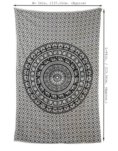 Mandala Tapetsry Hippie Wandbehang Schwarz Weiß Boho Baumwolle Wandteppich White Tapisserie Elephant Von Rajrang - 4