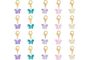 arricraft 60 pieza de Dijes de Mariposa con Cierre de Langosta, Colgante de Cristal de Mariposa de Colores, Abalorios de Cristal de Animales Encantadores, Abalorios con Clip para Llavero