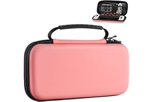 MoKo Carrying Case for Nintendo Switch OLED Model 2021/Nintendo Switch, Hard Shell Portable Travel Carry Case w/10 Game Card Slots Compatible with Console & Accessories, Grapefruit Red