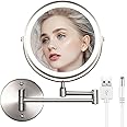 WITFAMILY Wall Mounted Mirror 8'' with 1X/10X Magnification, Rechargeable Vanity Mirror for Bathroom Hotel(Nickel)
