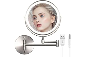 WITFAMILY Wall Mounted Mirror 8'' with 1X/10X Magnification, Rechargeable Vanity Mirror for Bathroom Hotel(Nickel)