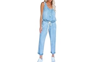 Tomwell Femmes Combinaison Été sans Manches Col Rond Taille Haute Barboteuse Casual Loose D'été Pantalon Longue Romper Poche Style Salopette