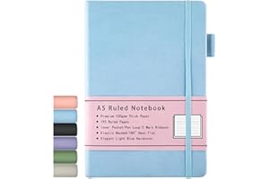 Beinushor Carnet de Note A5, Journal Ligné à Couverture Rigide avec Papier épais Premium 100 GSM, Poche Intérieure, Boucle pour Stylo, Couverture en Similicuir, 192 Pages, 14,5 x 21,3 cm (Bleu)