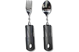 VCSJW Parkinson Lot de 2 couverts pour personnes âgées, outil de Parkinson pour l'arthrite parkinson, aide pour handicapés, avec poignée épaisse facile à saisir, peut être courbé et utilisé - Noir