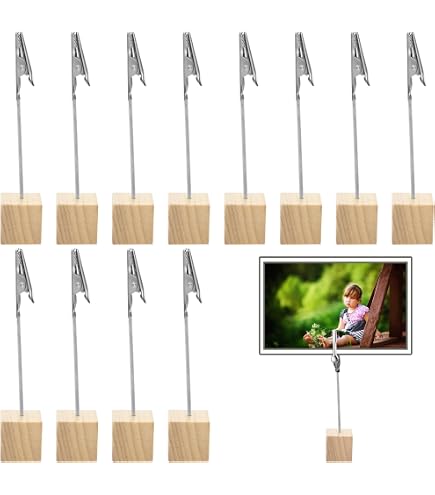 Lot De 20 Pinces à Photos Sur Pied – Support Photo En Bois Et Métal – Hauteur 11,5 Cm – Pour Décoration Maison, Bureau, Mariage – Blanc - 7