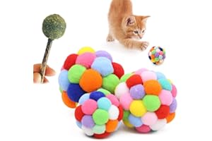 WUDONG 3 pezzi di palline colorate per gatti con 1 lecca-lecca di catnip, peluche rimbalzante campana giocattoli interattivi per gatti addestramento del gattino giocando da masticare