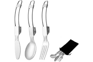 SEMINISMAR Posate Pieghevoli 3 in 1 Acciaio Inossidabile, Portatili per Campeggio