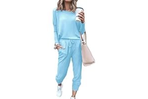 SotRong Women's 2 Piece Long Sleeve Tracksuit Loungewear Set Plus Size Crew Neck Sweatshirt and Drawstring Baggy Jogger Pant