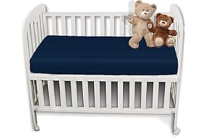 BRITISH HOME BEDDING 2 Pack Cot Bed Anti-Allergy, Breathable, Easy Care Fitted Sheets for Babies, Toddlers and Nurseries (Navy, Cot Bed - 60CM x 120CM)