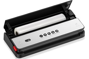 Bonsenkitchen Macchina Sottovuoto per Alimenti, Tagliapasta Incorporato e Rotoli per Sacchetti Sottovuoto e Starter Kit, Dispositivo di Aspirazione Esterno, Design Staccabile, Nero