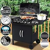 ⭐⭐⭐⭐⭐ LEISTUNG: Der Gasgrill verfügt über 5 regulierbare Bedienknöpfe mit Piezozündung für ein kraftvolles Grillen. 5 Hauptbrenner, je 8500 BTU (zusammen 12,5 kW) + 1 Seitenbrenner (ca. 2,3 kW)