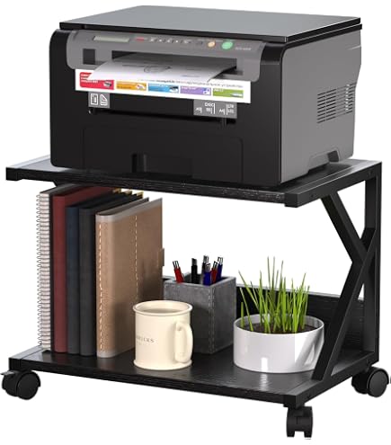 Support D'imprimante Roulant Nordivo – Étagère En Bois Avec Tiroir, 68x40 Cm, Roues Verrouillables, Pour Bureau