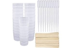 SelfTek 150Pcs Plastic Graduated Cups with Tools - 50 Pack 30ml Measuring Cups, 50 Pack Mixing Sticks, 50 Pack 3ml Dropping Pipette for Mixing Resin, Stain, Epoxy, Paint