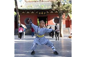 FJJLOVE Kinder Kung Fu Uniform, Chinesische Traditionelle Tai Chi Wushu Kleidung Kinder Kampfsport Performance-Kostüm Shaolin Taekwondo Training Bekleidung,Grau,L