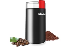 Molinillo de café eléctrico, Wancle molinillo de semillas, Molino de café de un toque (para frijoles, especias, etc.), con cepillo de limpieza (Negro+Rojo)