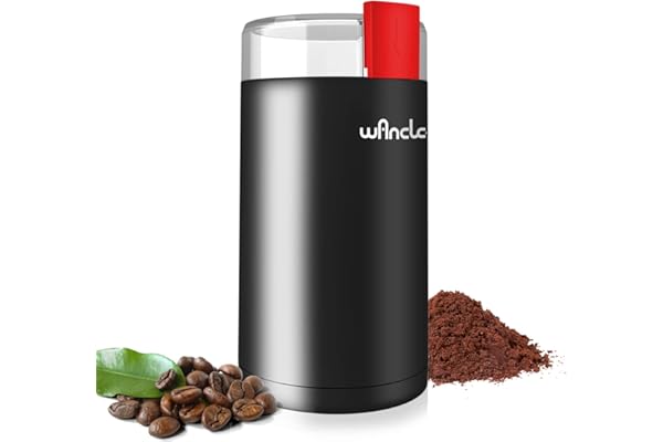 Moulin à café, moulin à café électrique Wancle, moulin à épices, moulin à café One Touch pour grains, épices et plus, avec brosse propre (Noir+rouge)