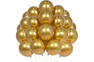 DAZAKA Ballon Métalliques Or 50 Pièces - 12" 30 cm - LATEX NATUREL - Ballon en Métal Doré Brillant | Décoration pour Noël, Nouvel An, Anniversaire, Mariage, Baptême, Fete, Diplôme, Retraite