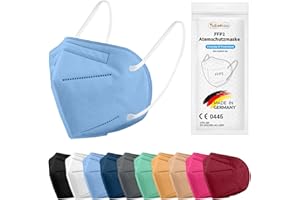 TubeRoo FFP2 Maske Bunt farbig 1/5/10/20/50/100 Stück Masken aus Deutschland, Made in Germany, weiche runde Ohrschlaufen Bänder, Atemschutzmaske, Mundschutz, Schutzmaske, Staubmaske, Feinstaubmaske