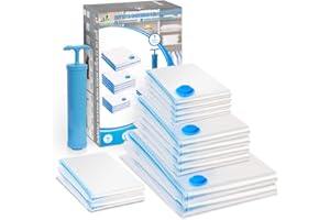 VOUNOT 12 Stück Vakuumbeutel für Kleidung Bettdecken Bettwäsche, Vakuum Aufbewahrungsbeutel Groß, Mittel und Klein, Kompressionsbeutel mit Pumpe