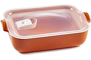ESPRIT DE CUISINE - Plat À Four Rectangulaire En Céramique - Avec Couvercle Hermétique - Émail Résistant Aux Rayures - Made In France - 3L - 31,6x21,5x8,2cm Extérieur - Mandarine