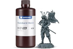 ANYCUBIC HD 3D Printer Resin, UV 405 nm Standard Rapid Resin, HD Details, Contrast Enhancement, Suitable for 4/6/8K DLP, LCD 3D Printers (HD Grey, 1,000 g)