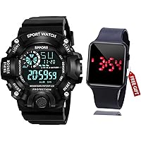 Acnos Brand - A Digital Watch with Square LED Shockproof Multi-Functional Automatic Black Color Strap Waterproof Digital…