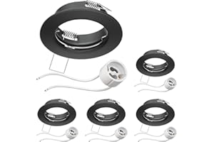 ledscom.de 5 piezas Marco para empotrar en el techo FERE marco para empotrar negro mate (LED/Halógeno/GU10/MR16/PAR16/50mm) incl. casquillo GU10
