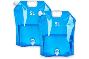 SNZ Garrafa de Agua Plegable 5L con Grifo - Bidón Agua Portátil para Camping, Senderismo, Playa - 2 Unidades (Azul) - Material PE Ecológico, Sin BPA, Antifugas y Reutilizable