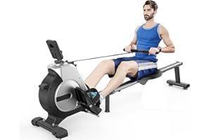 Neezee Máquina de Remo, Máquina de Remo Supersilenciosa con Resistencia Magnética de 16 Etapas, Pantalla LCD, Guía Deslizante de Aluminio y Soporte para Tableta