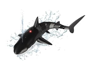 CMANLNYK Remote Control Shark Toy - RC Simulation Shark Diving Toys, USB Rechargeable Remote Control Water Toys, 360° Rotate RC Boat for Swimming Pool Kids Boys (Black)