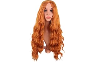 MapofBeauty 28 Zoll/70 cm Länge Wavy Synthetische Faser Lockige Haarfasern Ersatz Perücke für Partys Cosplay Täglich Perücke (Orange)