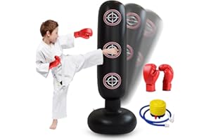 YISIZES Kids Punch Bag Free Standing, Inflatable Punching Bag with Boxing Gloves and Pump for Children, Boxing Set Girls Boys Toys for Practicing Karate Taekwondo MMA Kick Age 3 4 5 6 7 8 9 10 11 12 13 14